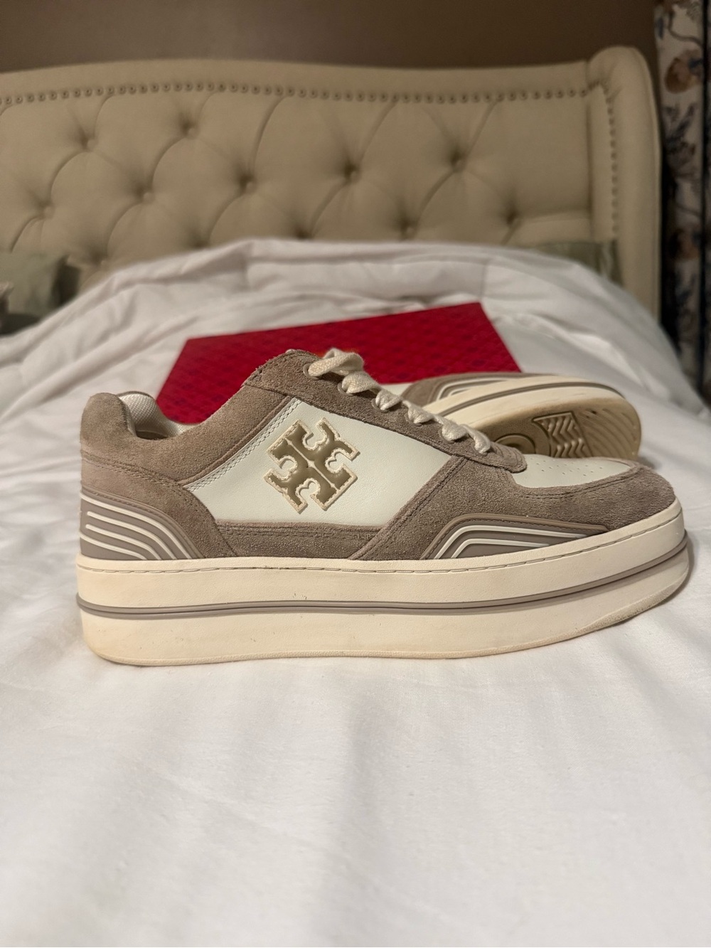Tory Burch Men's Cream & Taupe Platform Sneaker